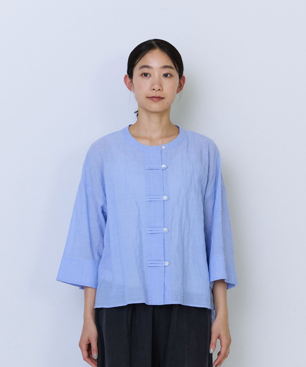 ADIEU TRISTESSE チャイナボタン風ハーフスリーブブラウス サックスブルー