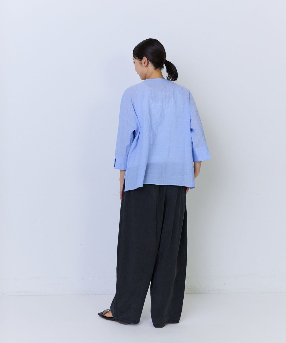 ADIEU TRISTESSE チャイナボタン風ハーフスリーブブラウス サックスブルー