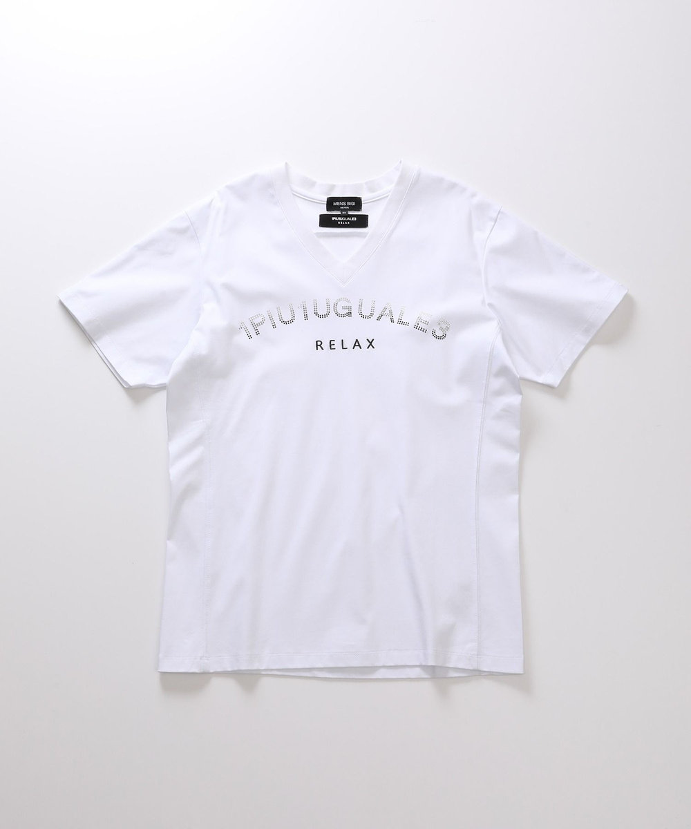 MEN'S BIGI 【1PIU1UGUALE3 RELAX】別注　ロゴラインストーンTシャツ ホワイト
