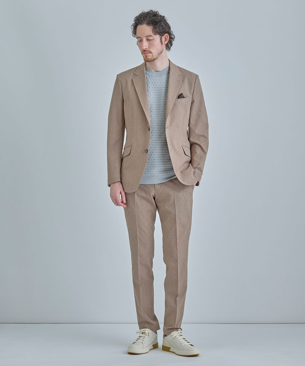 MEN'S BIGI 【ACTIVE TAILOR】Dot Air ヘリンボーン×千鳥格子/デニム柄 セットアップジャケット＜通気性/吸水速乾/ストレッチ＞ ブラウン