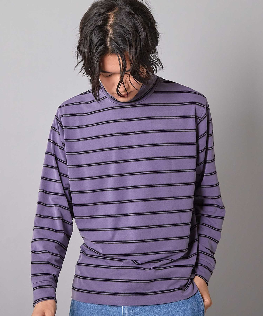 UNION STATION フェードジャガードボーダー モックネックTシャツ パープル