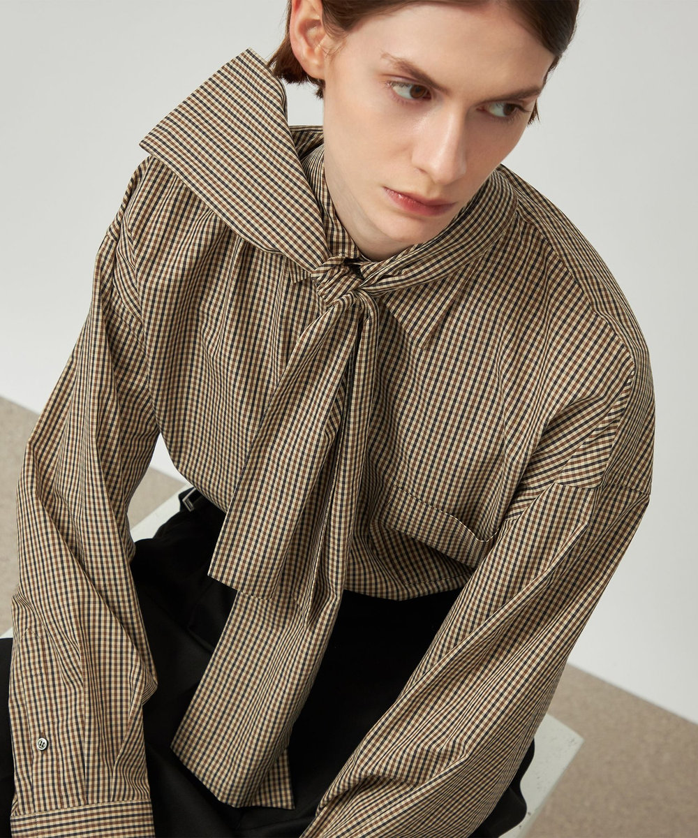 DÉPAREILLÉ CHECK BROAD BOW SHIRT / チェックブロードボウシャツ ブラウン