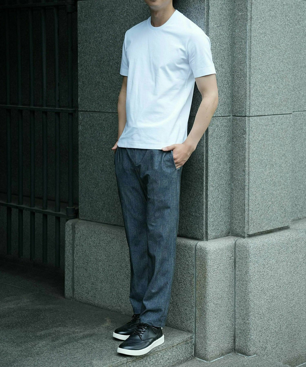 MEN'S BIGI 【ACTIVE TAILOR/アクティブテイラー】シルケットスムースクルーネックTシャツ＜接触冷感 / UVカット＞ ホワイト