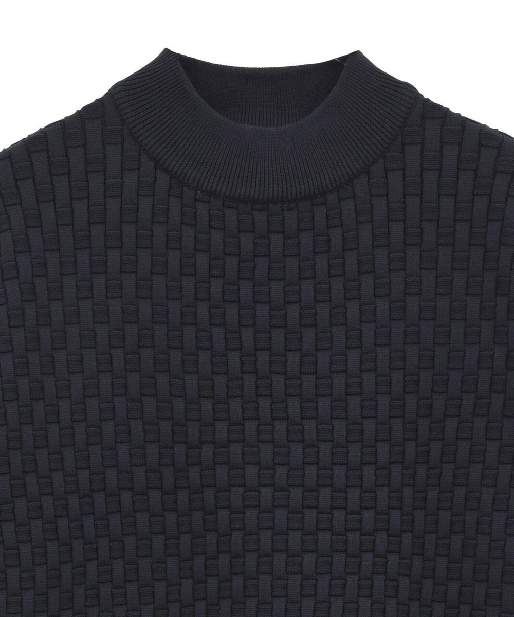 MEN'S BIGI ニットコンビ モックネック長袖Tシャツ ネイビー