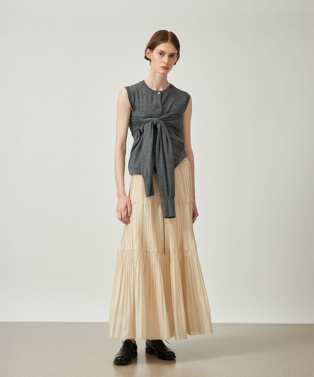 DÉPAREILLÉ SILK POLY TIERED PLEATS SKIRT / シルクポリティアードプリーツスカート ベージュ