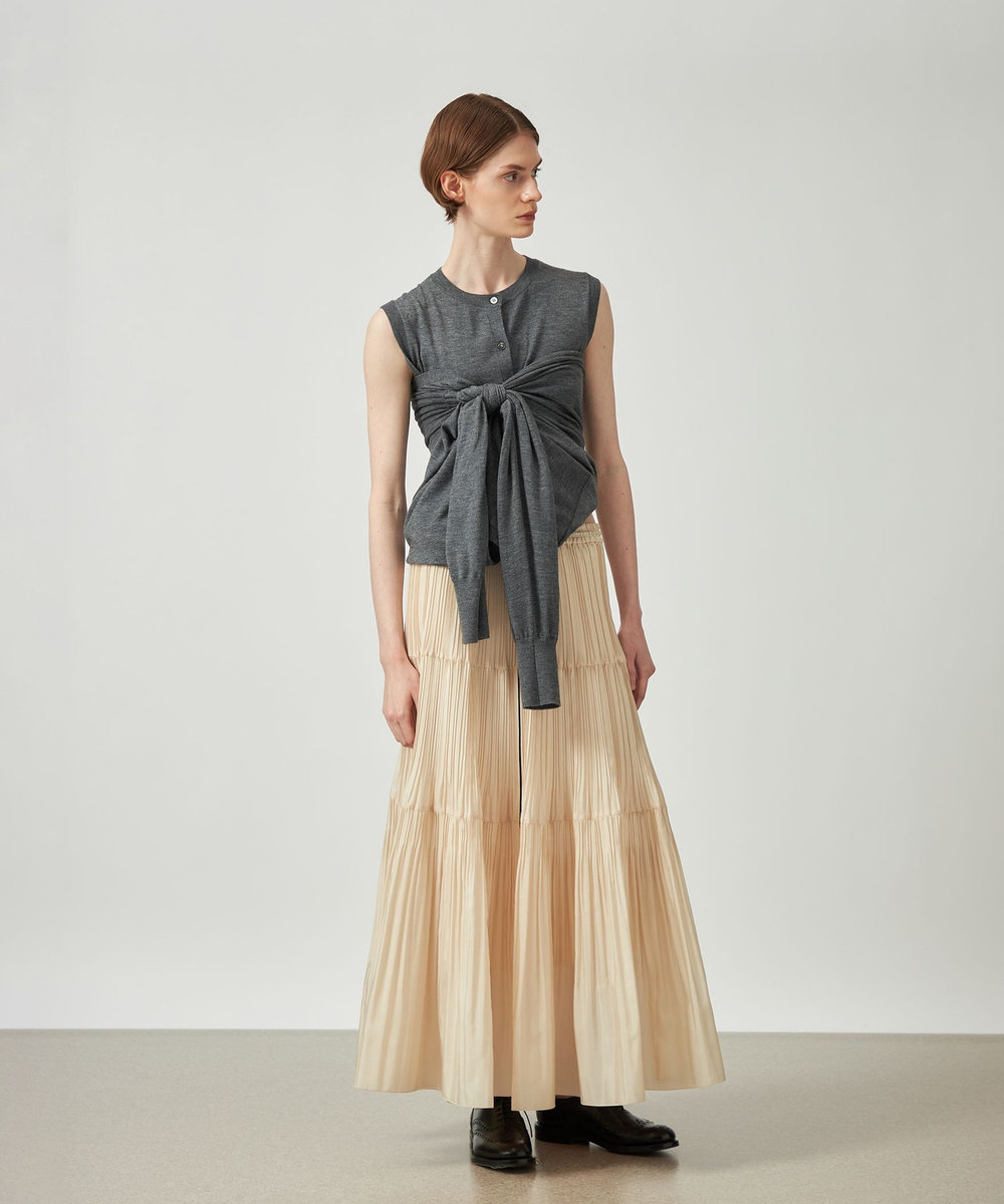 DÉPAREILLÉ SILK POLY TIERED PLEATS SKIRT / シルクポリティアードプリーツスカート ベージュ