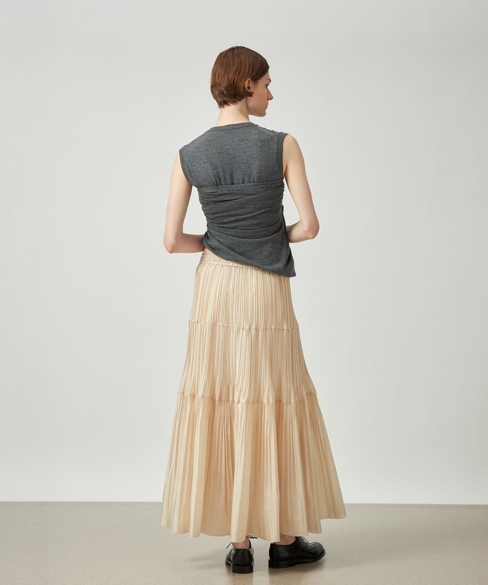 DÉPAREILLÉ SILK POLY TIERED PLEATS SKIRT / シルクポリティアードプリーツスカート ベージュ