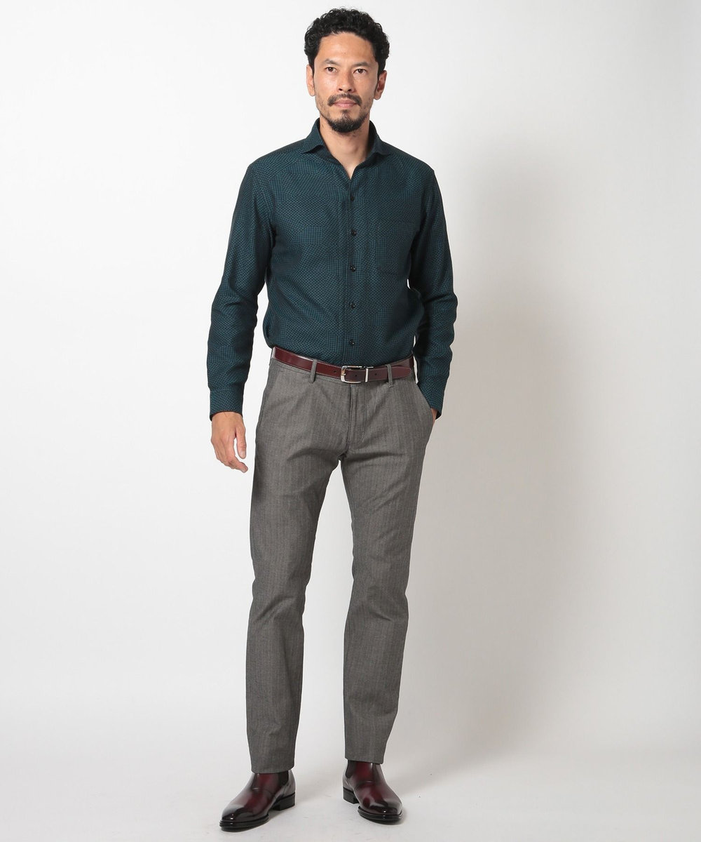 MEN'S BIGI ＜ON/OFF兼用＞シャドーヘリンボーンストレッチパンツ チャコールグレー