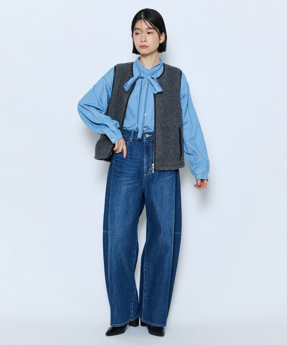 feerique feerique 3OZデニムボウタイブラウス サックスブルー