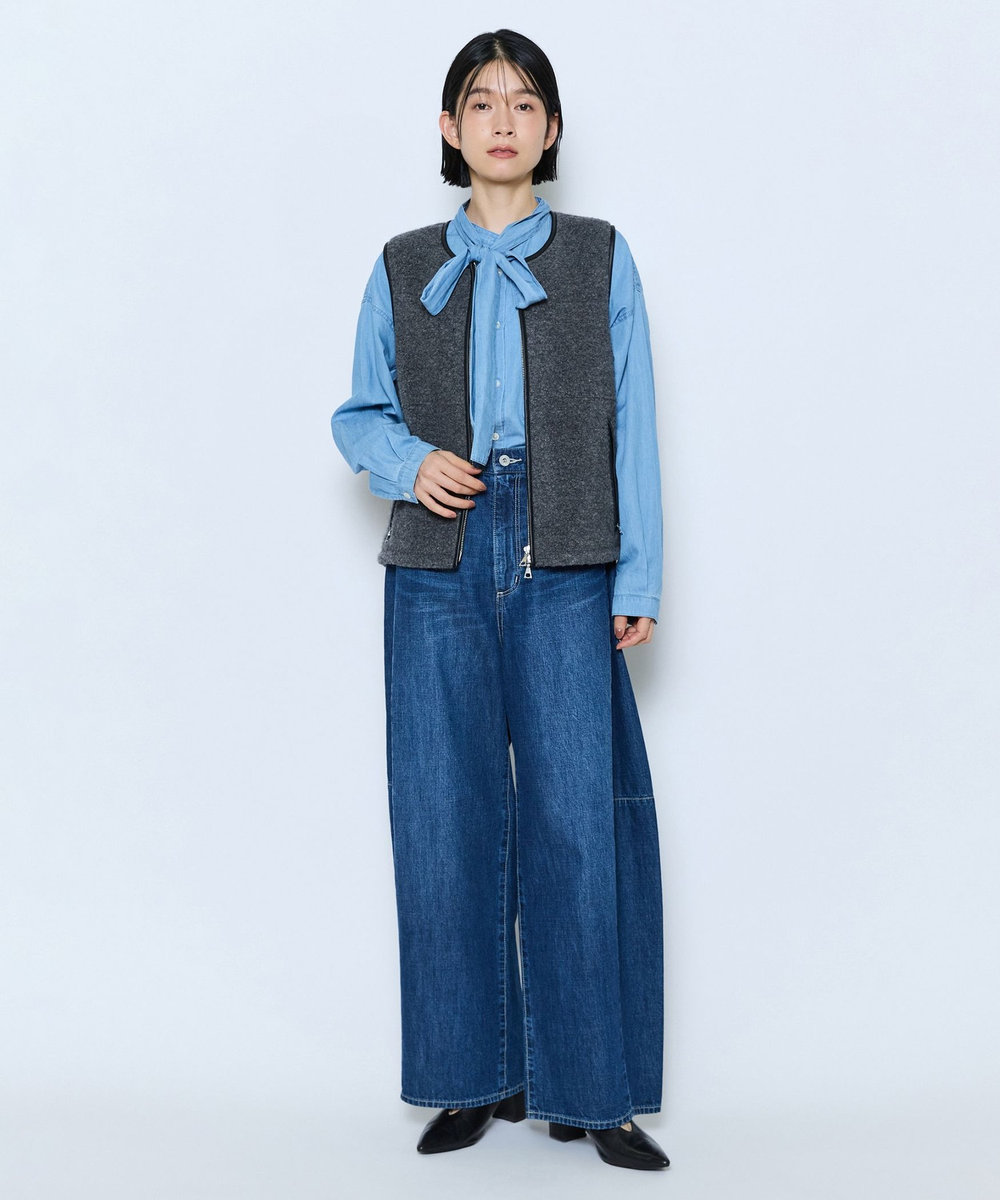 feerique feerique 3OZデニムボウタイブラウス サックスブルー