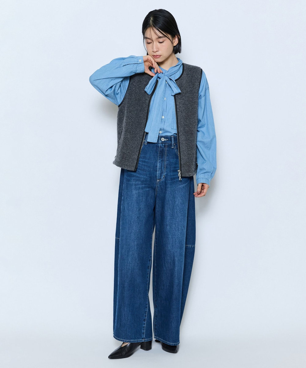 feerique feerique 3OZデニムボウタイブラウス サックスブルー