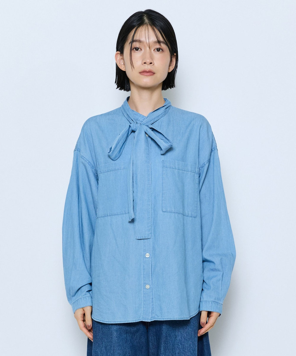 feerique feerique 3OZデニムボウタイブラウス サックスブルー