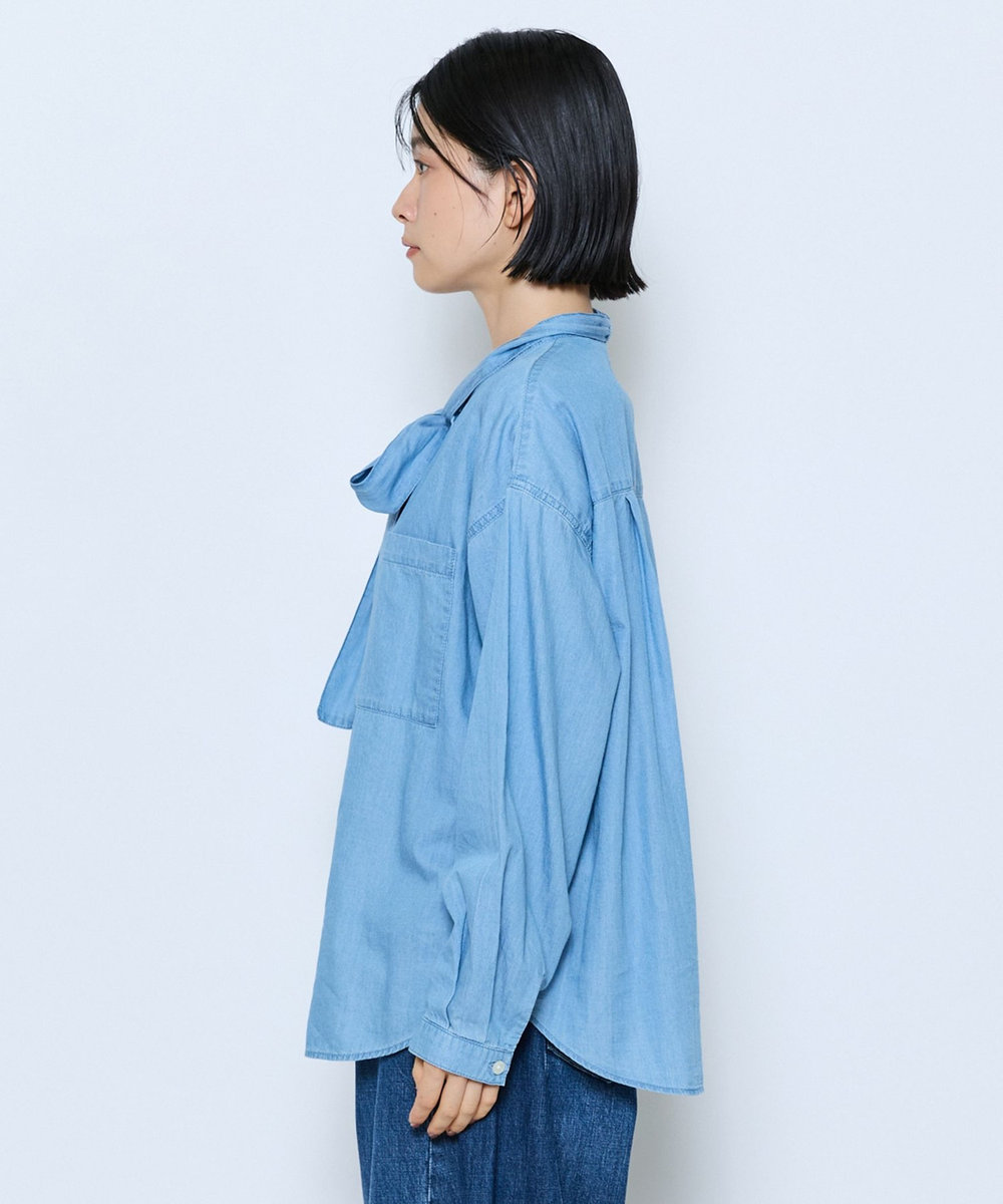 feerique feerique 3OZデニムボウタイブラウス サックスブルー
