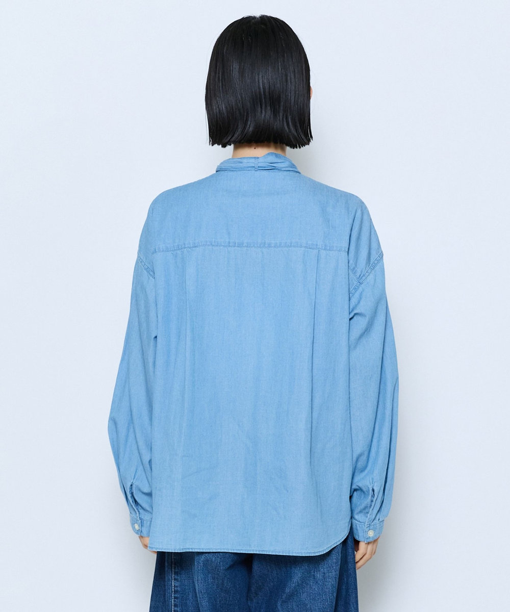 feerique feerique 3OZデニムボウタイブラウス サックスブルー