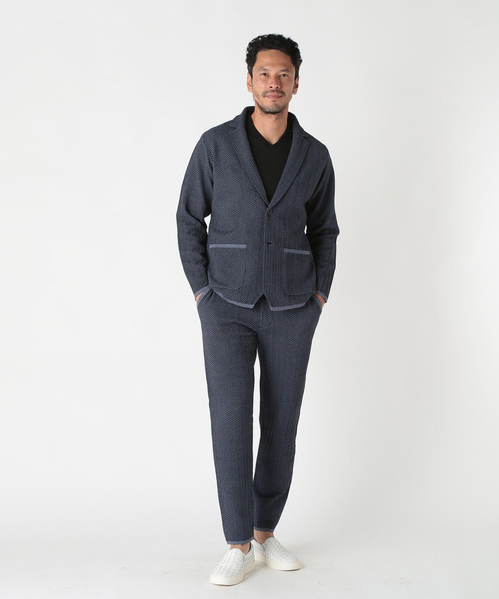 MEN'S BIGI 【ACTIVE TAILOR】ヘリンボーンニットジャケット ネイビー