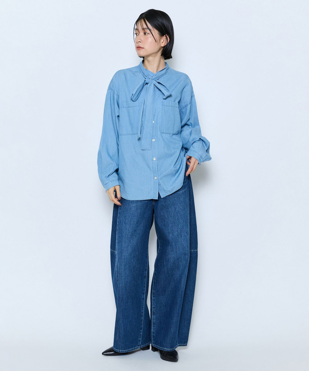 feerique feerique 3OZデニムボウタイブラウス サックスブルー