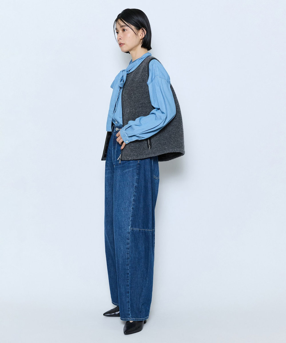 feerique feerique 3OZデニムボウタイブラウス サックスブルー