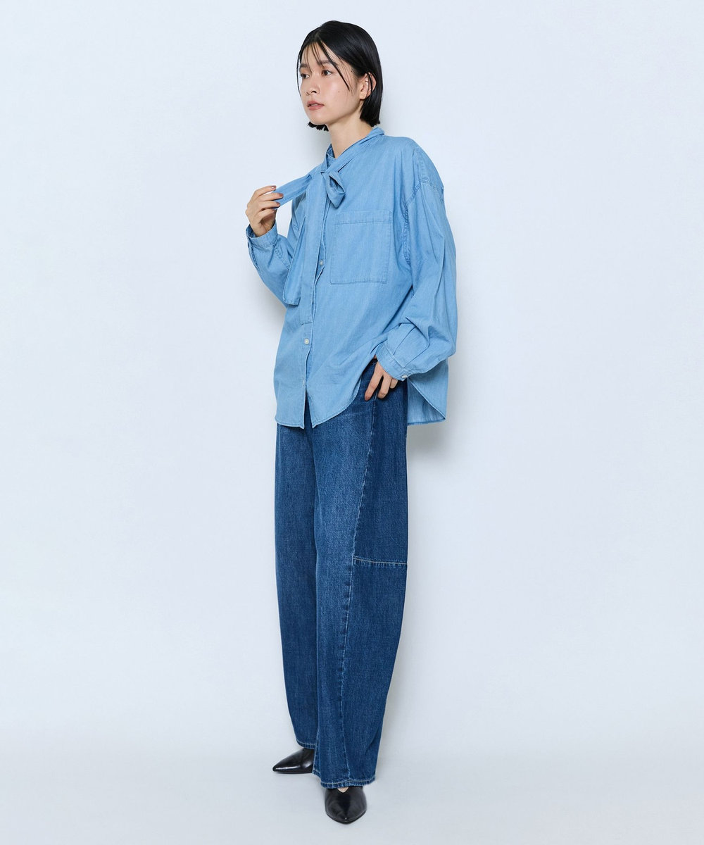 feerique feerique 3OZデニムボウタイブラウス サックスブルー