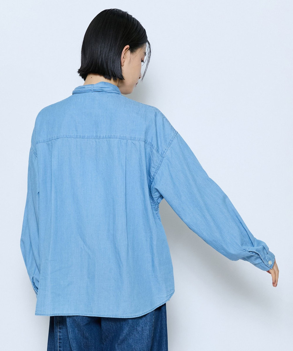 feerique feerique 3OZデニムボウタイブラウス サックスブルー