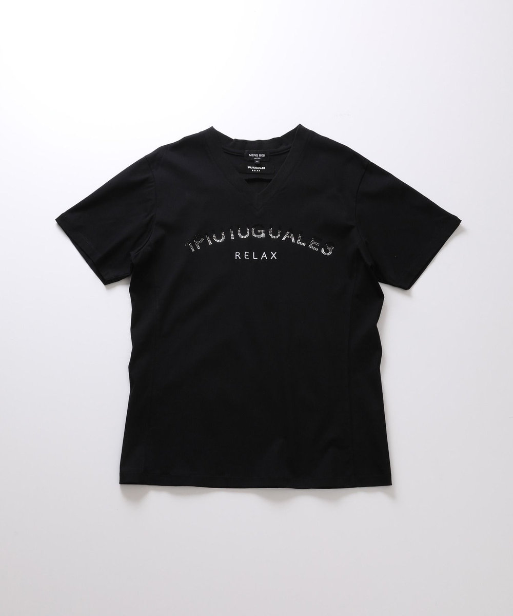 MEN'S BIGI 【1PIU1UGUALE3 RELAX】別注　ロゴラインストーンTシャツ ブラック