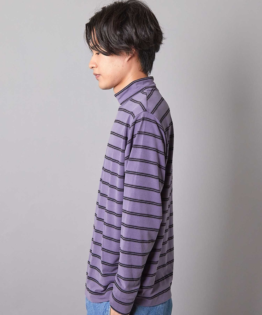 UNION STATION フェードジャガードボーダー モックネックTシャツ パープル