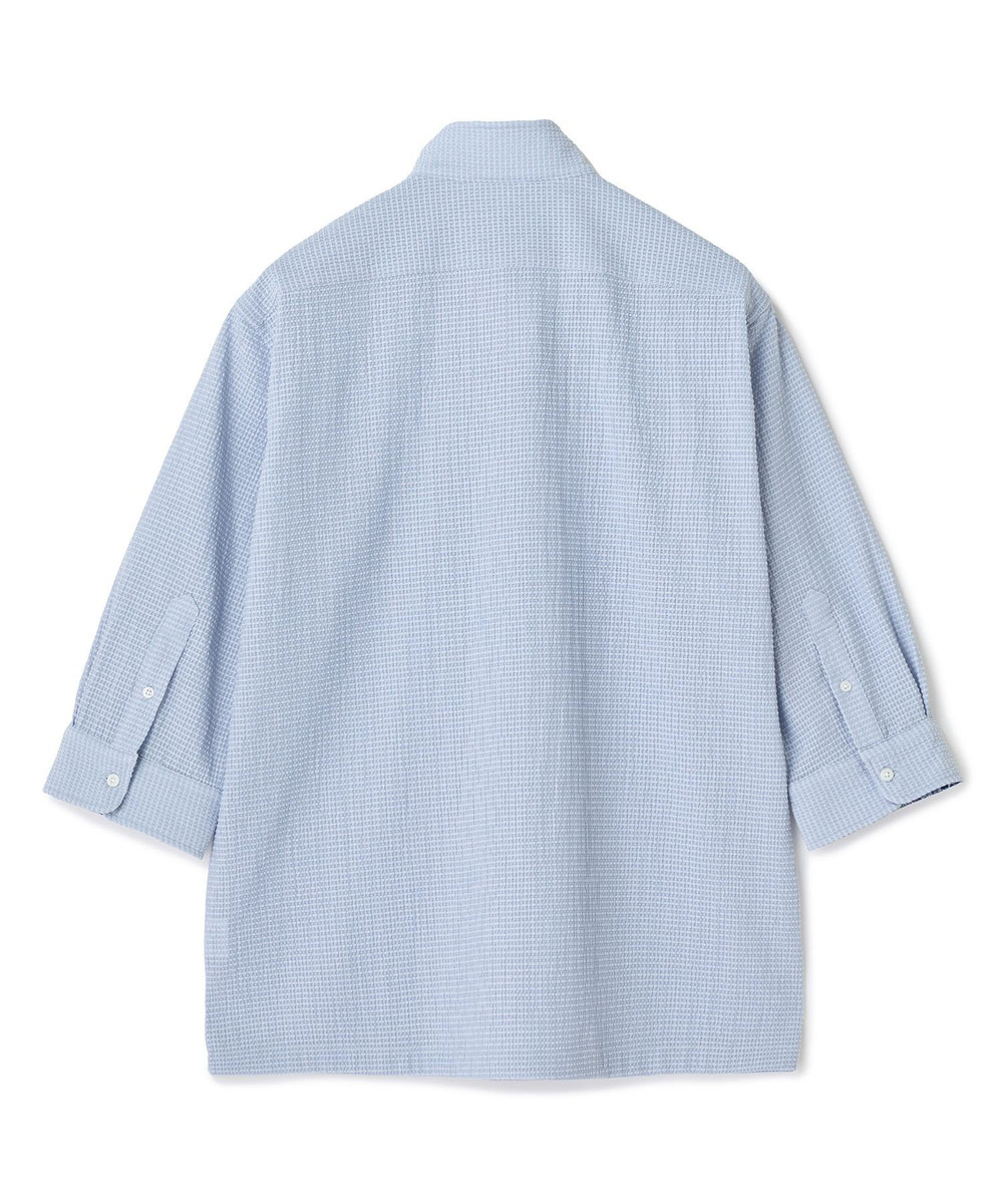 MEN'S BIGI ストレッチサッカー七分袖シャツ＜ストレッチ/通気性＞ サックスブルー