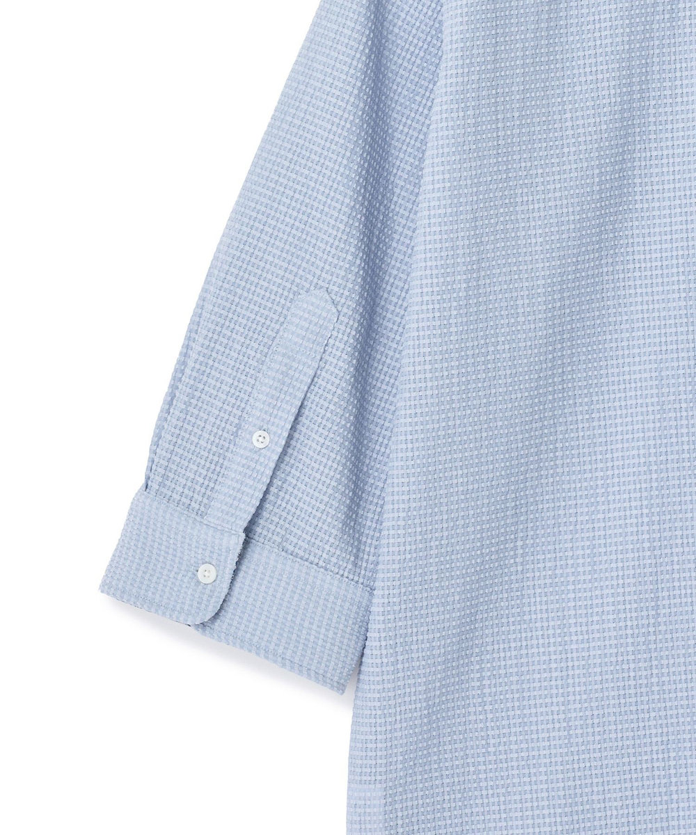 MEN'S BIGI ストレッチサッカー七分袖シャツ＜ストレッチ/通気性＞ サックスブルー