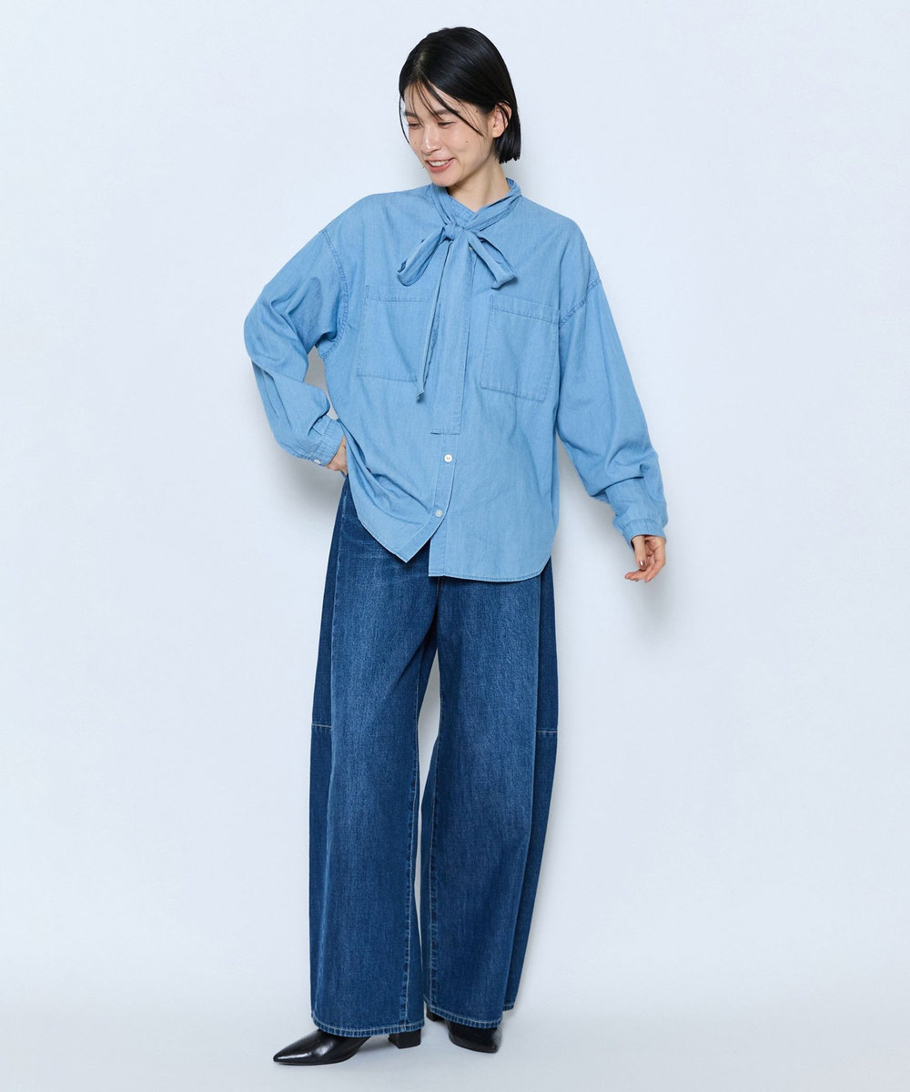 feerique feerique 3OZデニムボウタイブラウス サックスブルー