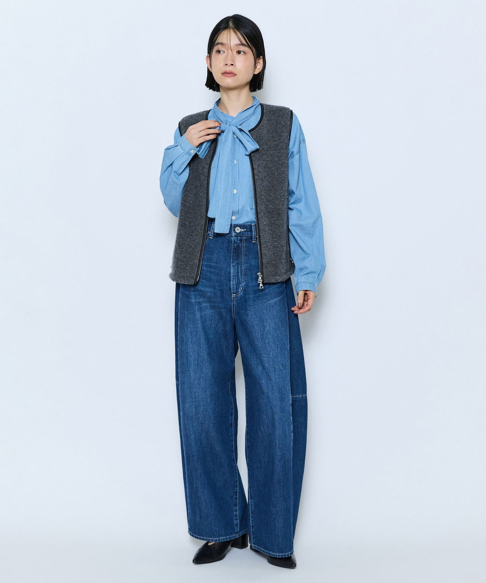 feerique feerique 3OZデニムボウタイブラウス サックスブルー