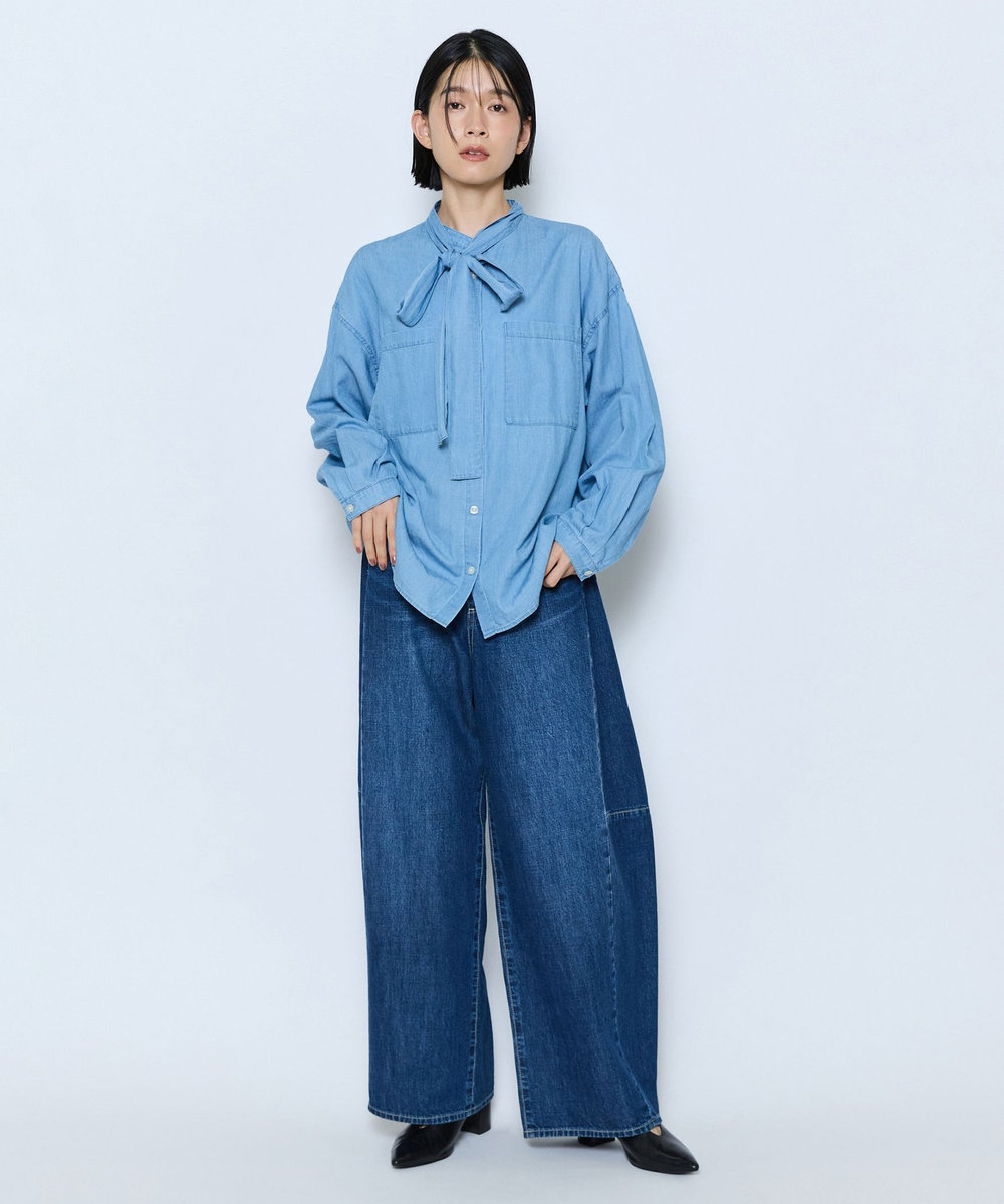 feerique feerique 3OZデニムボウタイブラウス サックスブルー