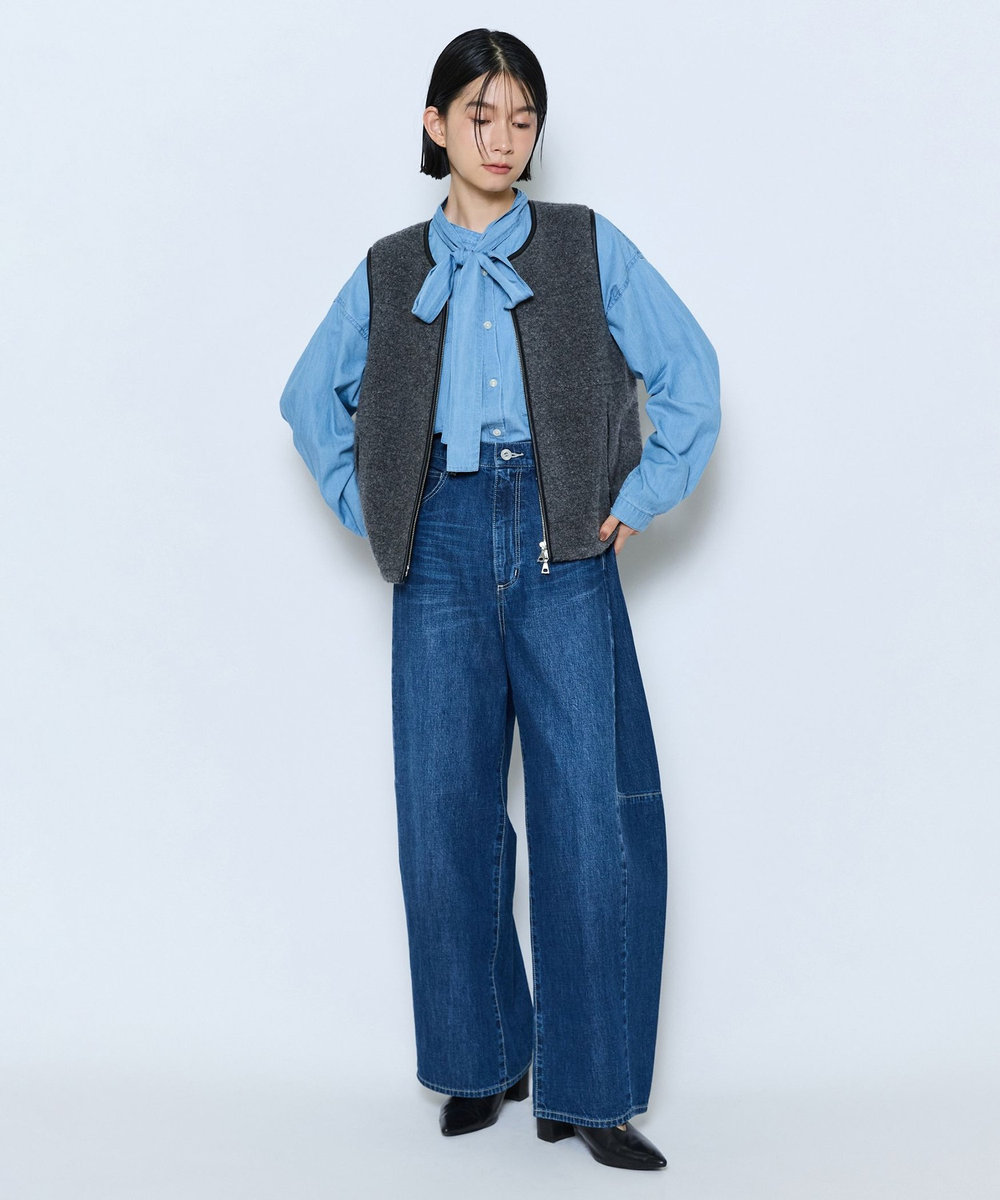 feerique feerique 3OZデニムボウタイブラウス サックスブルー