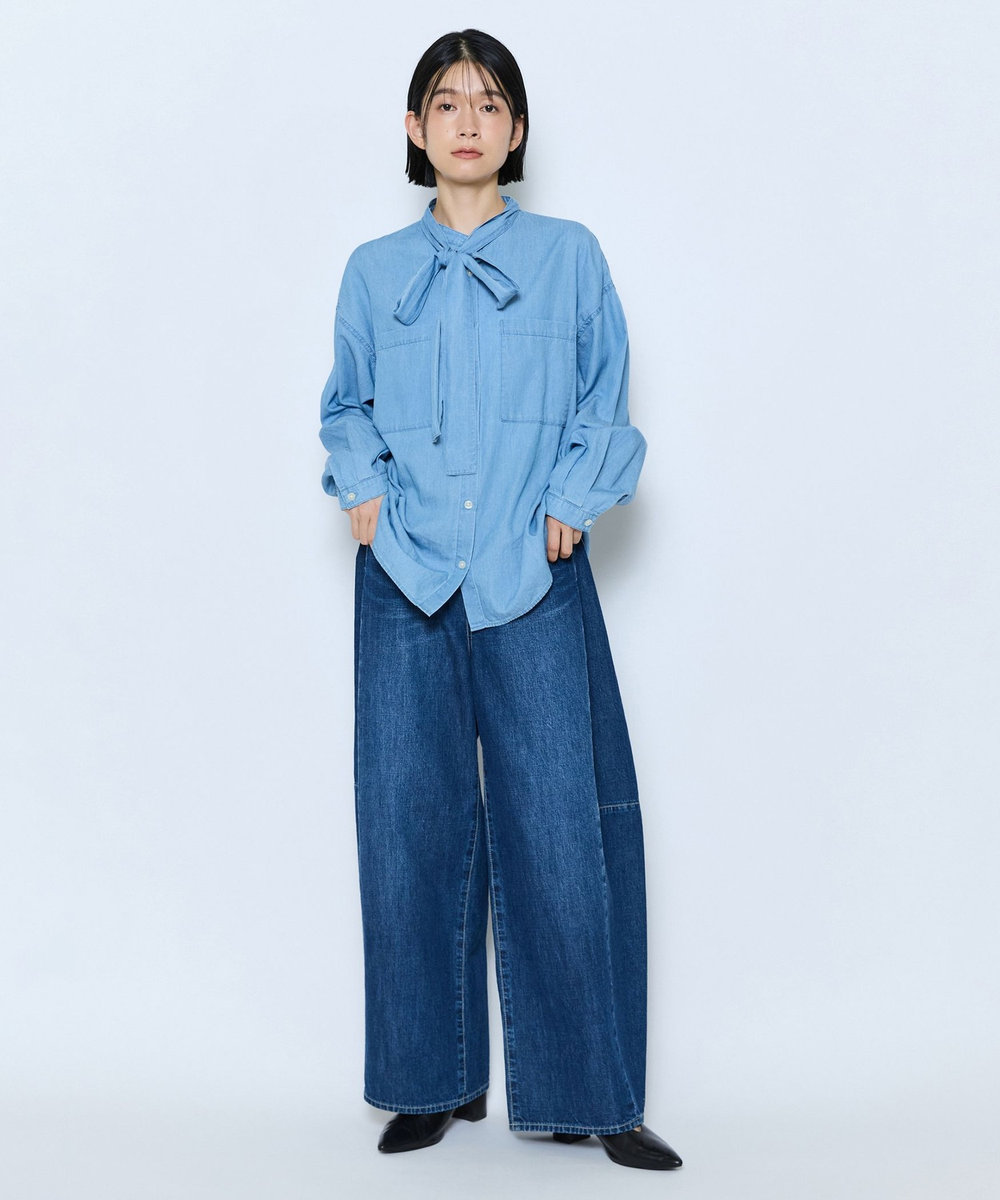 feerique feerique 3OZデニムボウタイブラウス サックスブルー