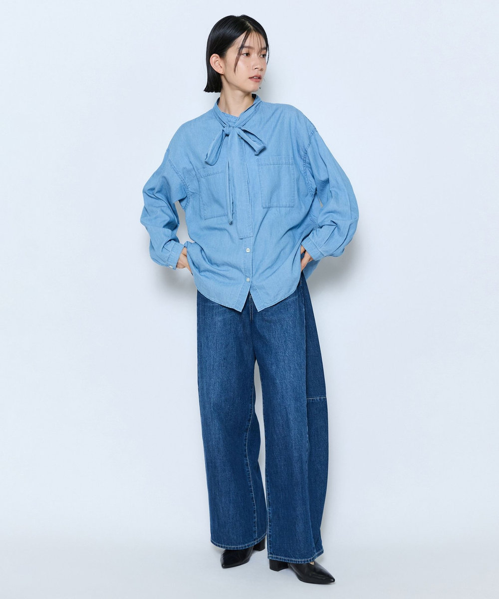 feerique feerique 3OZデニムボウタイブラウス サックスブルー