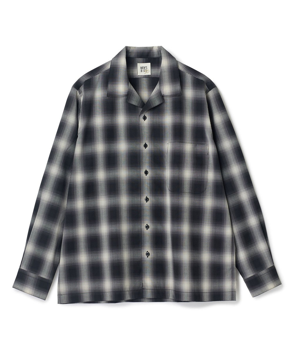 MEN'S BIGI SMART MERINO/ヴィスコースリネン オープンカラーシャツ＜軽量/通気性＞＜ストレッチ＞ ブラック系その他