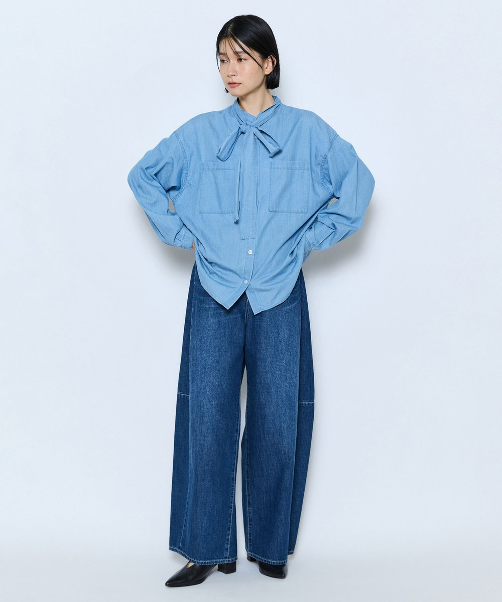 feerique feerique 3OZデニムボウタイブラウス サックスブルー