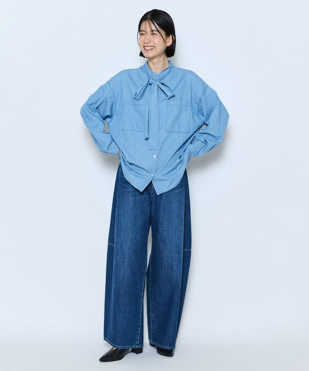 feerique feerique 3OZデニムボウタイブラウス サックスブルー