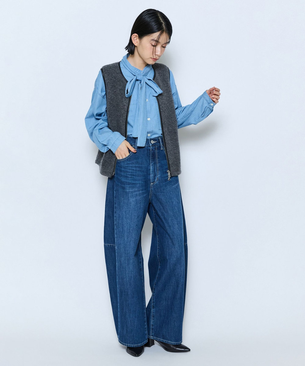 feerique feerique 3OZデニムボウタイブラウス サックスブルー