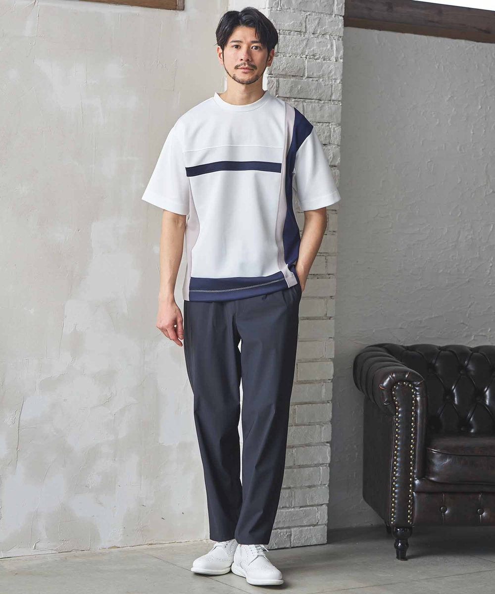 UNION STATION ポンチ×梨地Wフェイス切替Tシャツ ホワイト