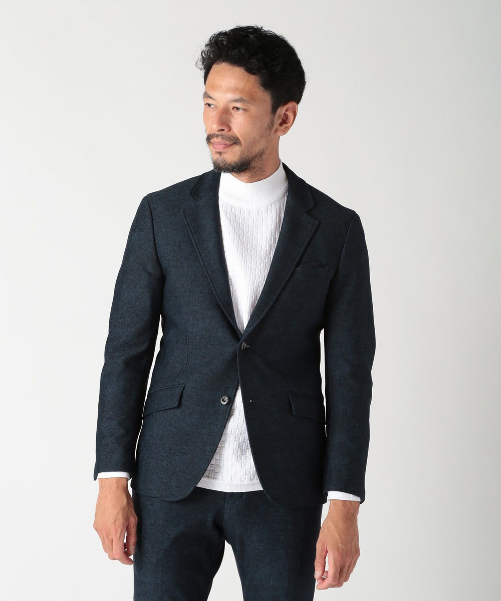 MEN'S BIGI 【ACTIVE TAILOR】ヒートパフォーマーツイード調プリントジャケット（セットアップ対応） ネイビー