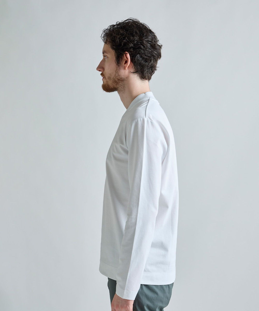 MEN'S BIGI アクティブテーラー シルケットスムース VネックロングTシャツ［シルケット加工/抗菌防臭/帯電防止］ ホワイト