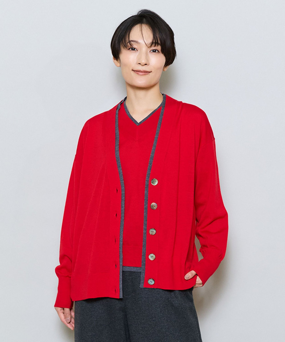 MOGA EMPIRE Vネックカーディガン レッド