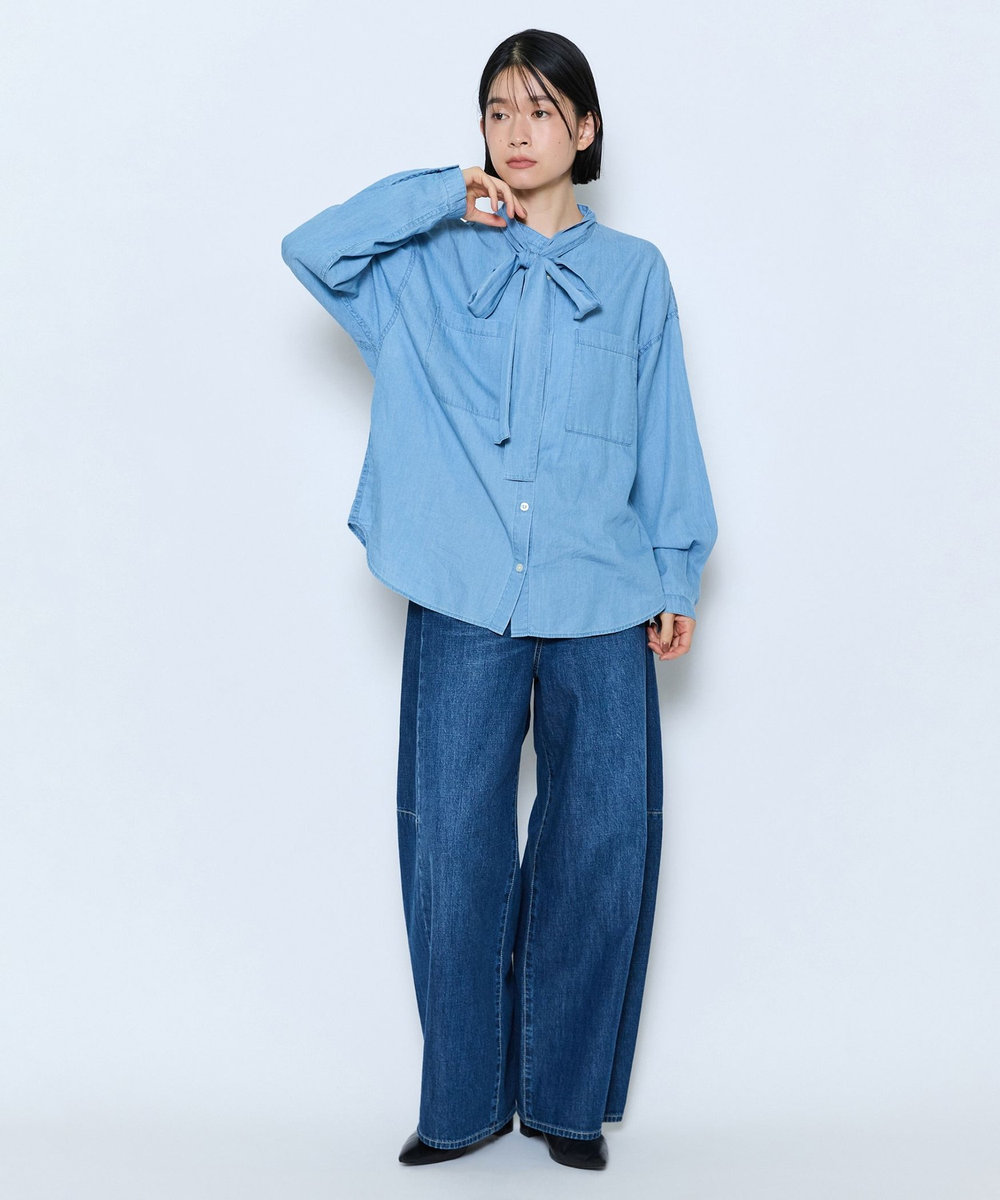 feerique feerique 3OZデニムボウタイブラウス サックスブルー