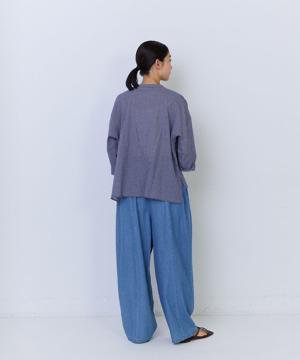 ADIEU TRISTESSE チャイナボタン風ハーフスリーブブラウス チェック
