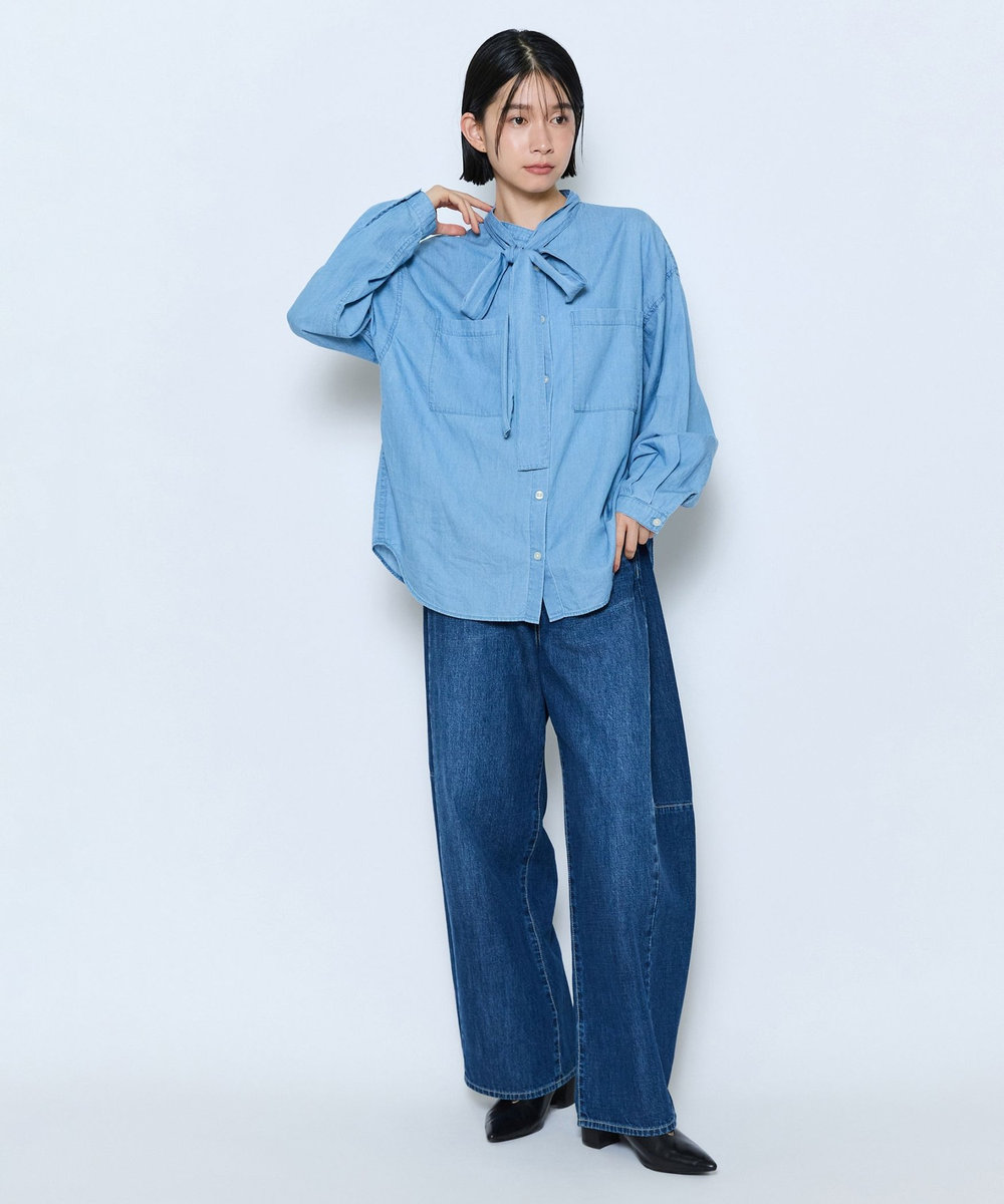 feerique feerique 3OZデニムボウタイブラウス サックスブルー