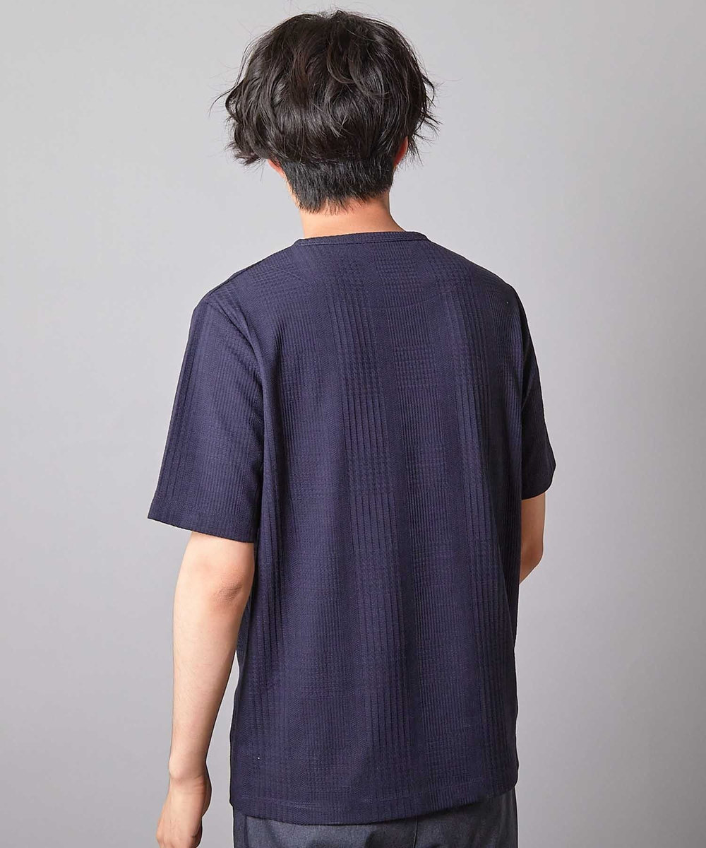UNION STATION リンクスジャガード キーネックTシャツ ネイビー