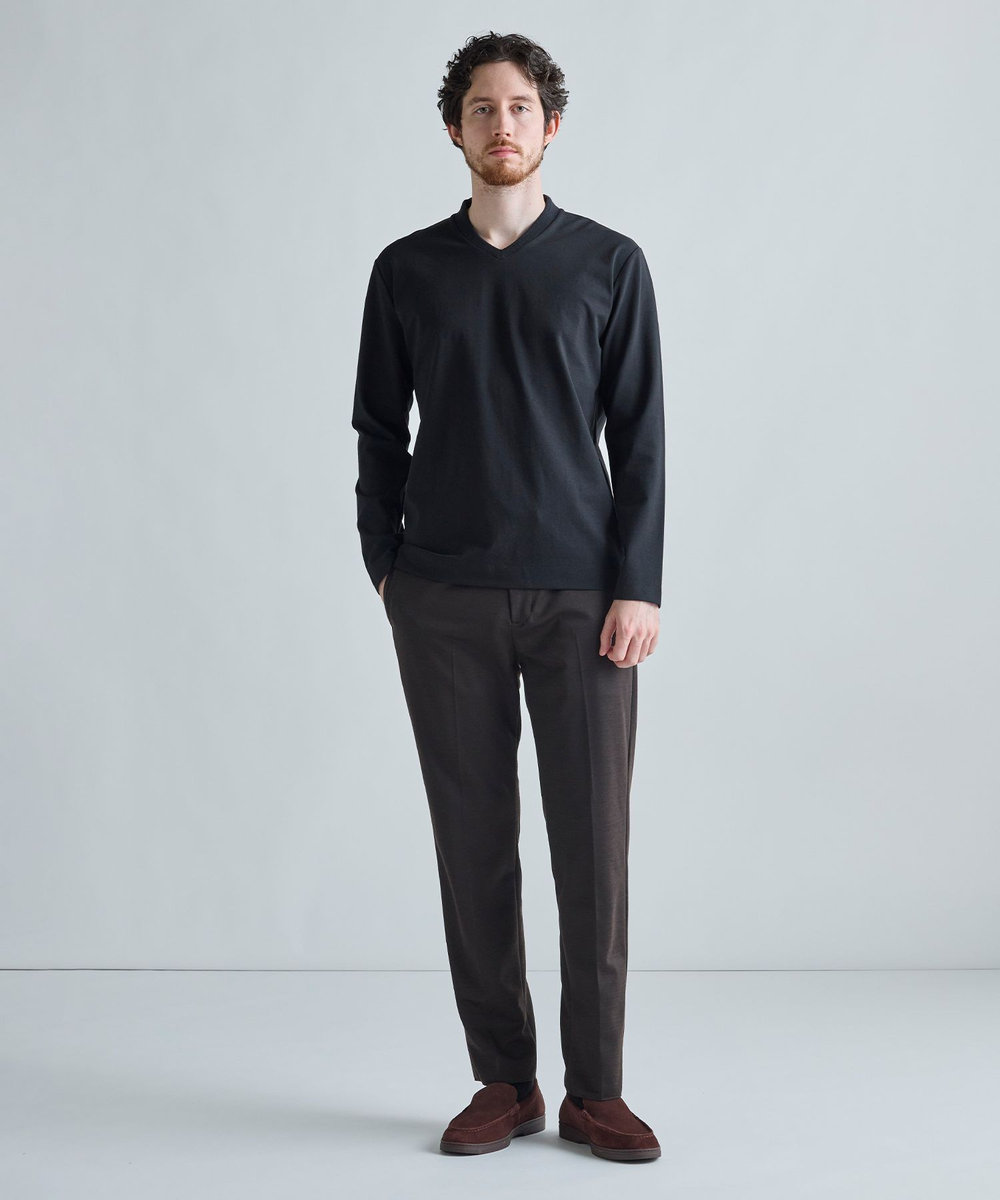 MEN'S BIGI アクティブテーラー シルケットスムース VネックロングTシャツ［シルケット加工/抗菌防臭/帯電防止］ ブラック