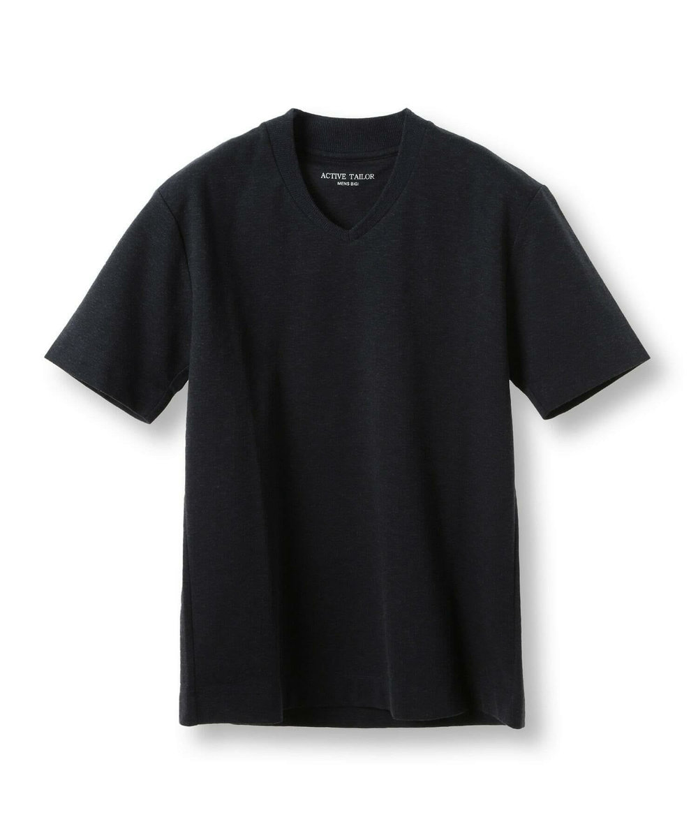 MEN'S BIGI 【ACTIVE TAILOR/アクティブテイラー】シルケットスムースVネックTシャツ＜接触冷感 / UVカット＞ ネイビー