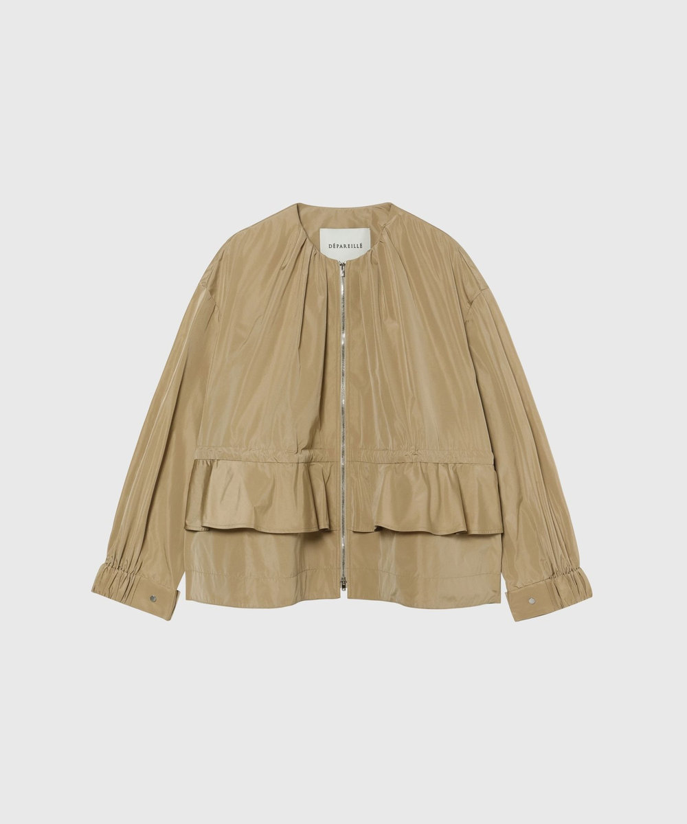 DÉPAREILLÉ TAFFETA GATHER NO COLLAR JACKET / タフタギャザーノーカラージャケット ベージュ