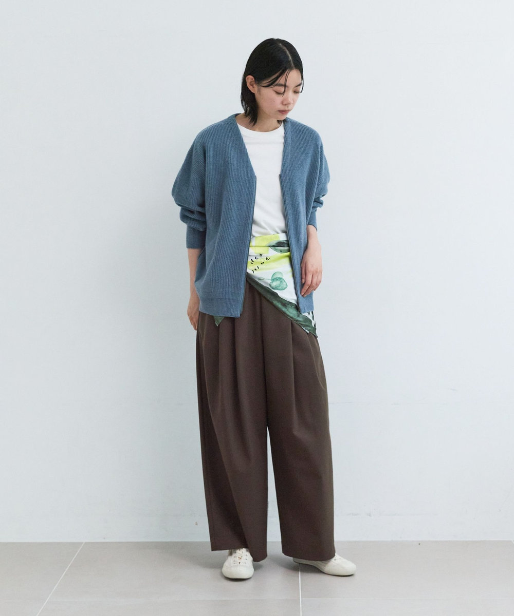 LOISIR エステルウールサキソニーワイドパンツ ブラウン系その他