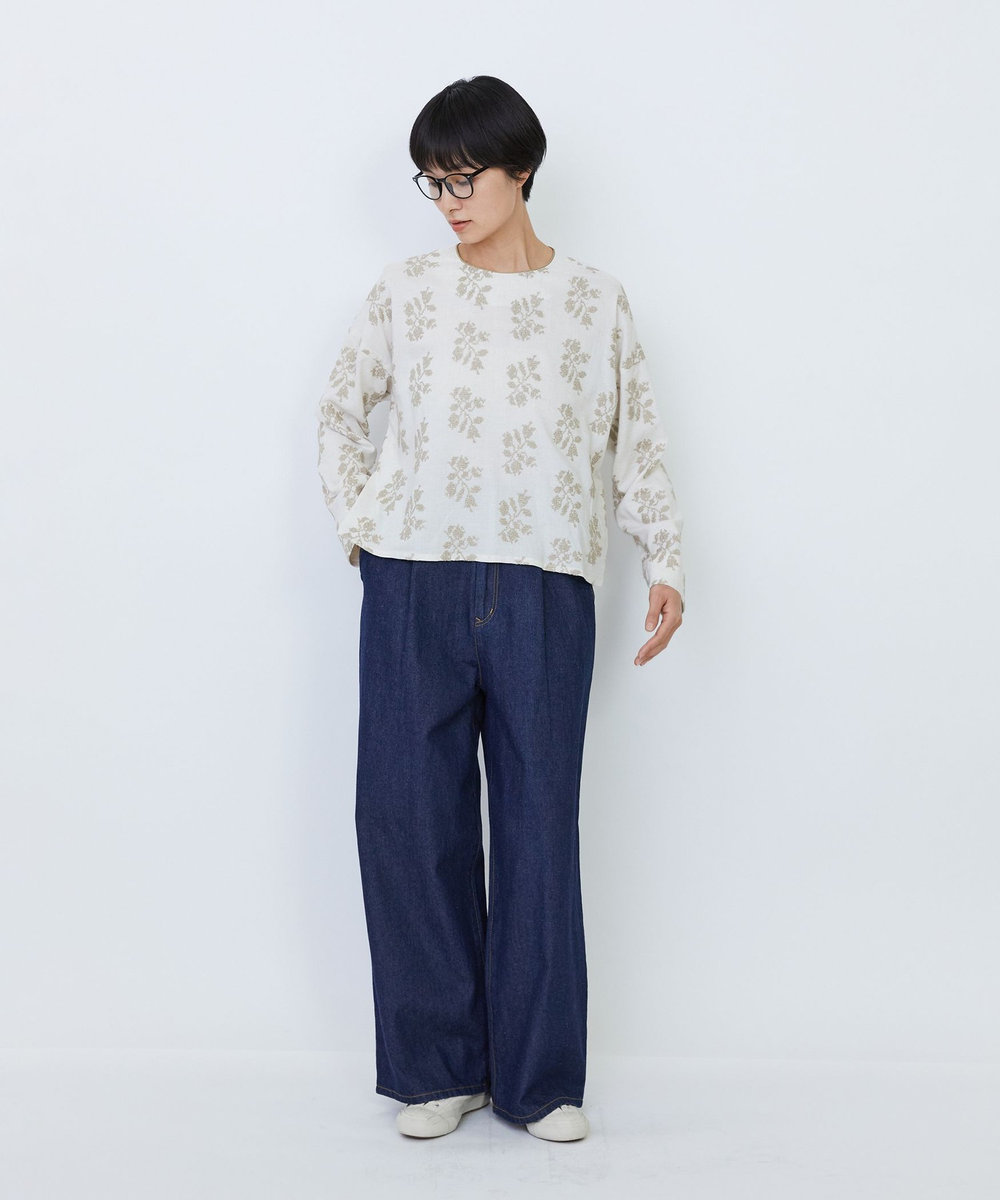 LOISIR 【MTサイズ有り】綿麻ライトデニムワイドパンツ インディゴブルー